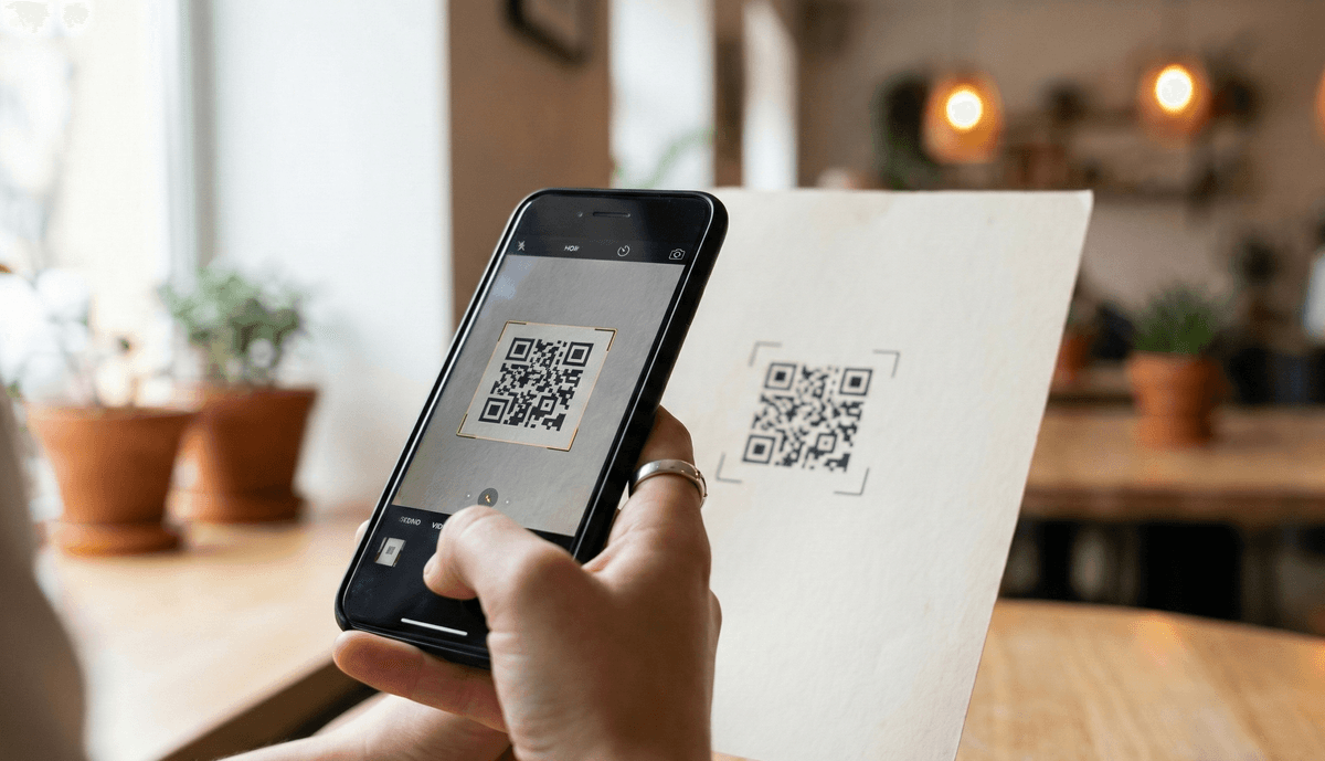 Person scanning a QR code with smartphone - demonstrating easy QR code usage