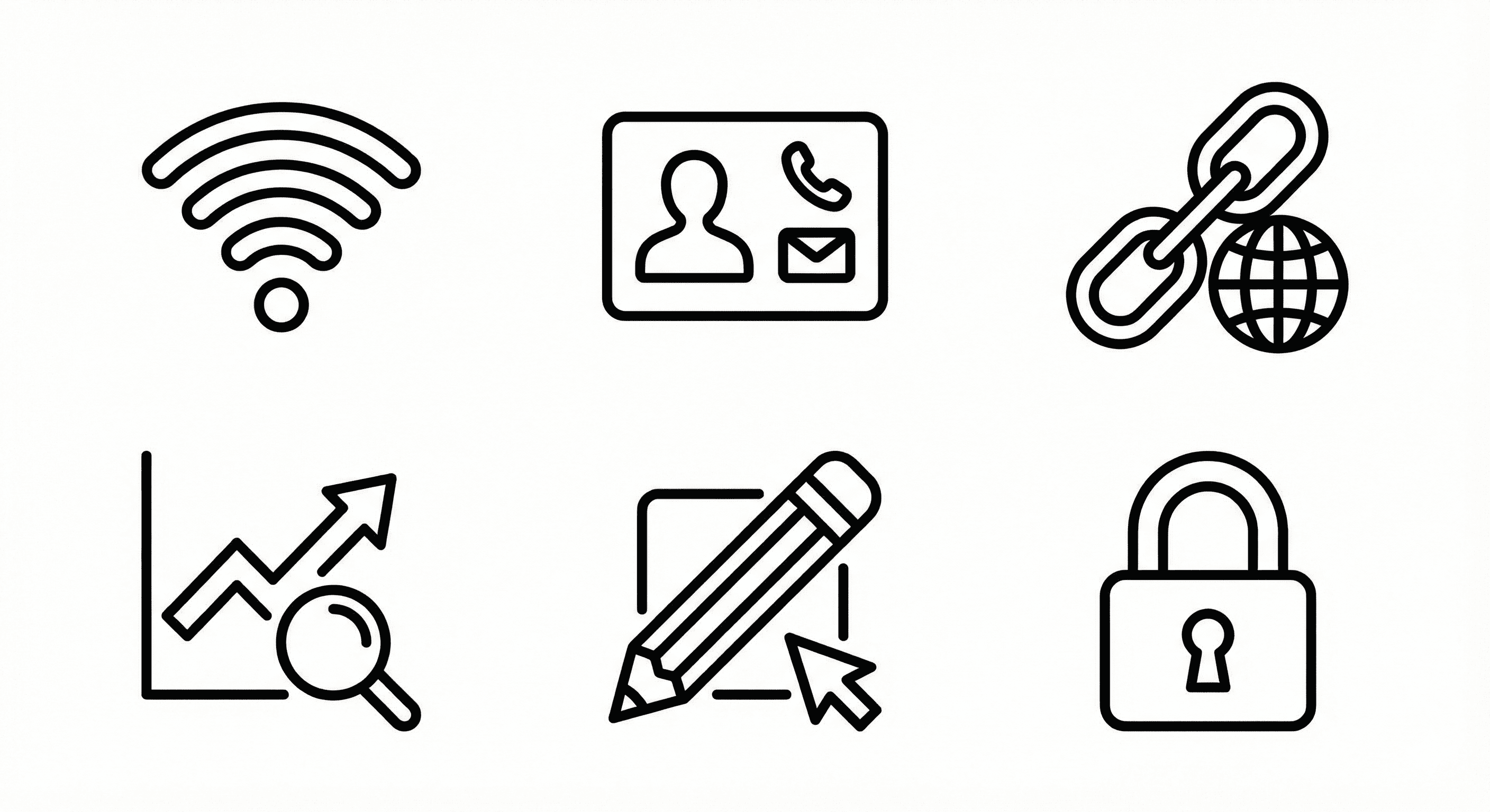 QR code use case icons for WiFi, vCard, URL, analytics, and marketing applications