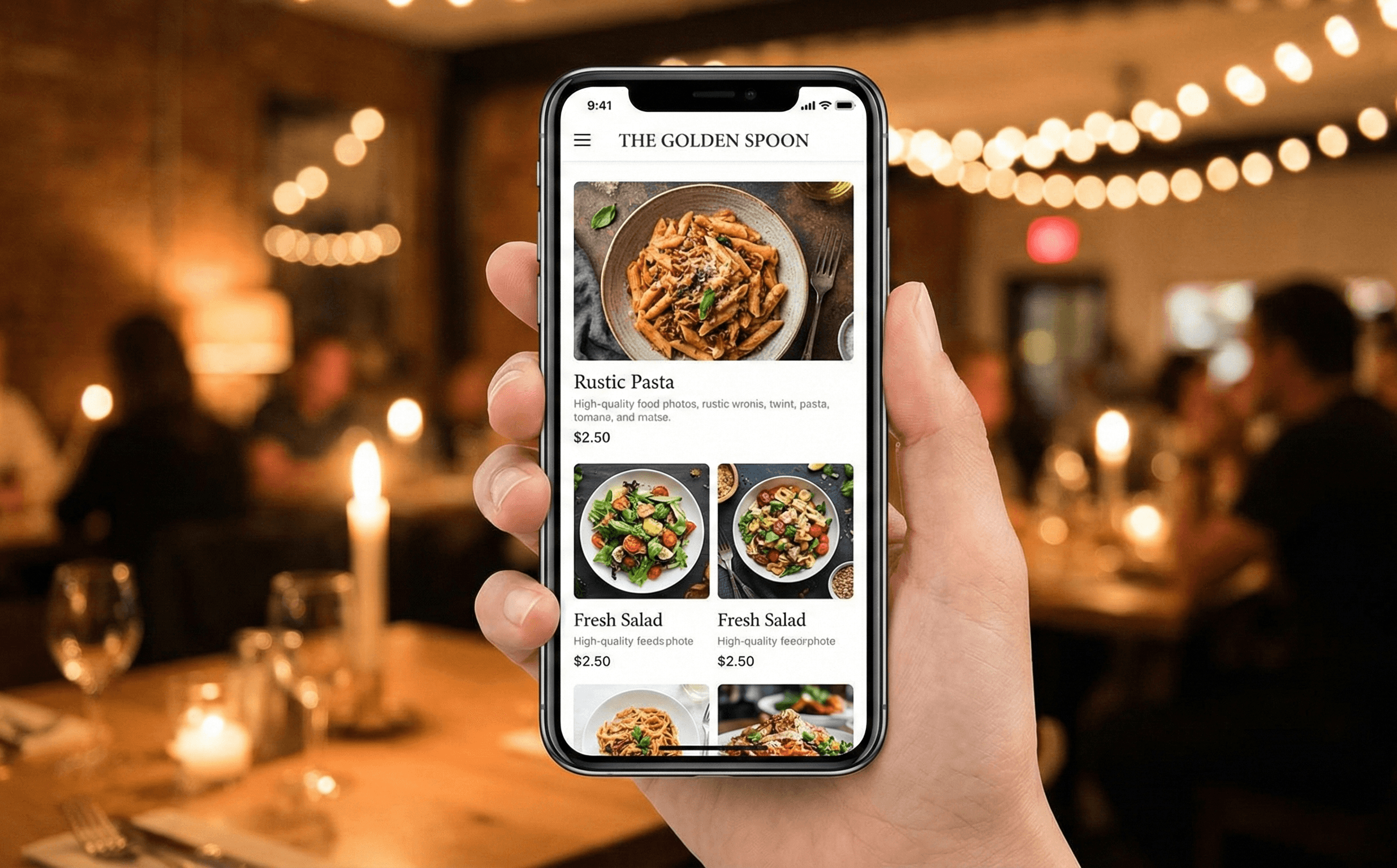 Mobile-optimized restaurant menu displayed on smartphone screen