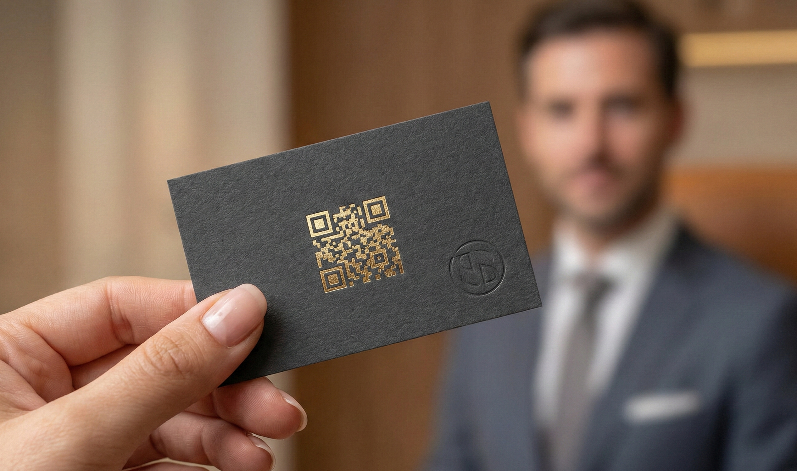 Business card design layouts showing QR code placement options front and back